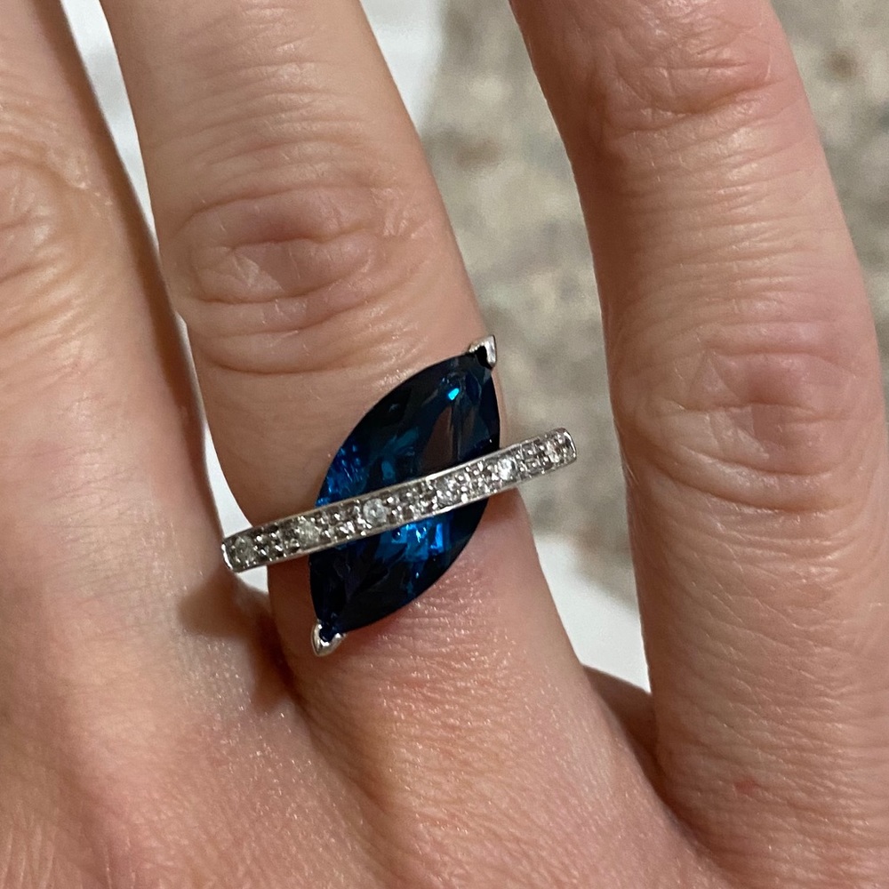 10k gold diamonds and huge dark london blue topaz